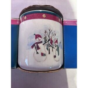 Royal Seasons Stoneware Snowmen Mugs 3 1/8" Set Of 4 Red Rim RN1 Snowflakes